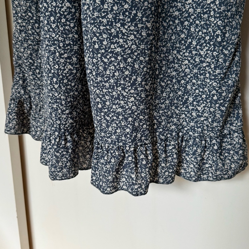 Navy Floral Print Jumpsuit, Lightweight, Ruffle Hem - Picture 3 of 5